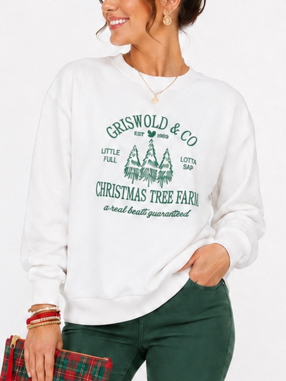 SHEIN White Christmas Tree Farm Graphic Sweatshirt